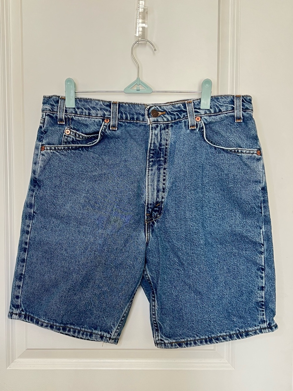 Vintage 90s Levis 550 Jean Shorts Regular Fit Mens 36x9 Blue Denim White Tab USA